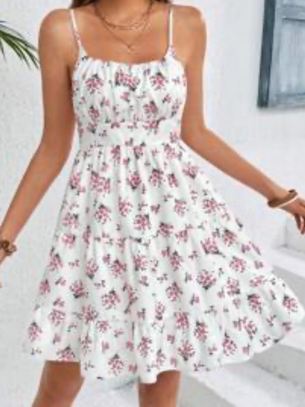 SHEIN Floral Mini Dress in White & Red Size XS Like New